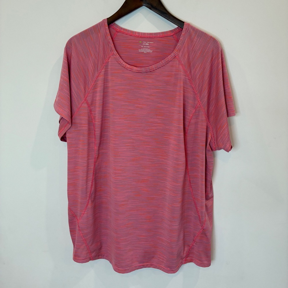 Tek Gear DryTek Womens 3X Pink Orange Striped Short Sleeve Activewear Shirt